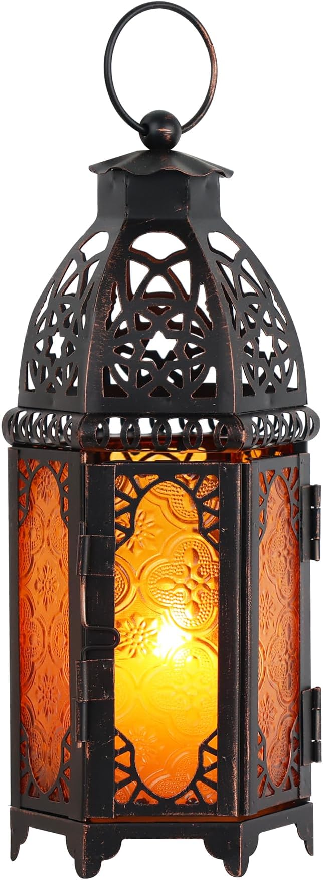 11'' Lanterns Decorative Indoor & Outdoor, Vintage Christmas Candle Holder, Metal Lanterns Decorative, Table, Patio, Porch, Shelf, Christmas Spring Halloween Home Decor (Amber)